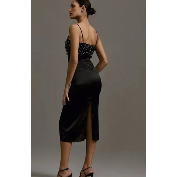 Women's Rhode Gabriella Bedazzled Tassel Midi Dress size S in Black Glam Date - Picture 2 of 6